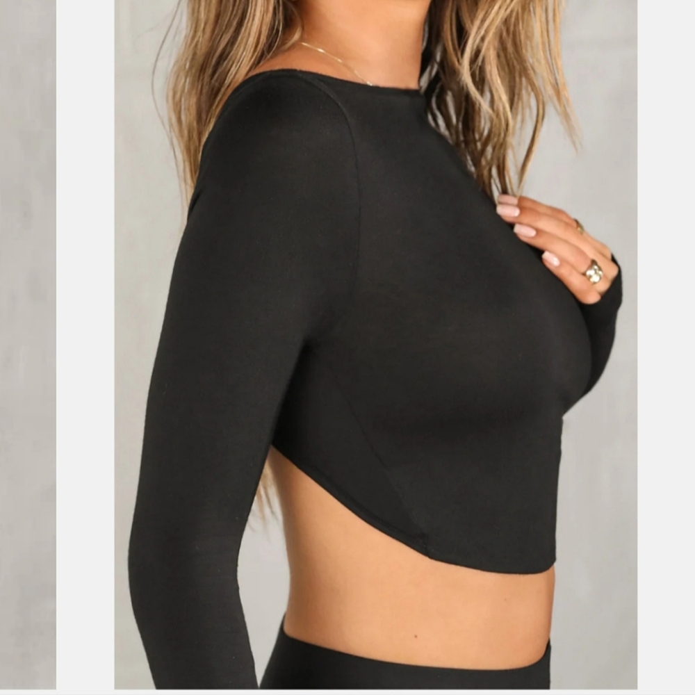 Joah Brown Open Back Boatneck Crop Longsleeve